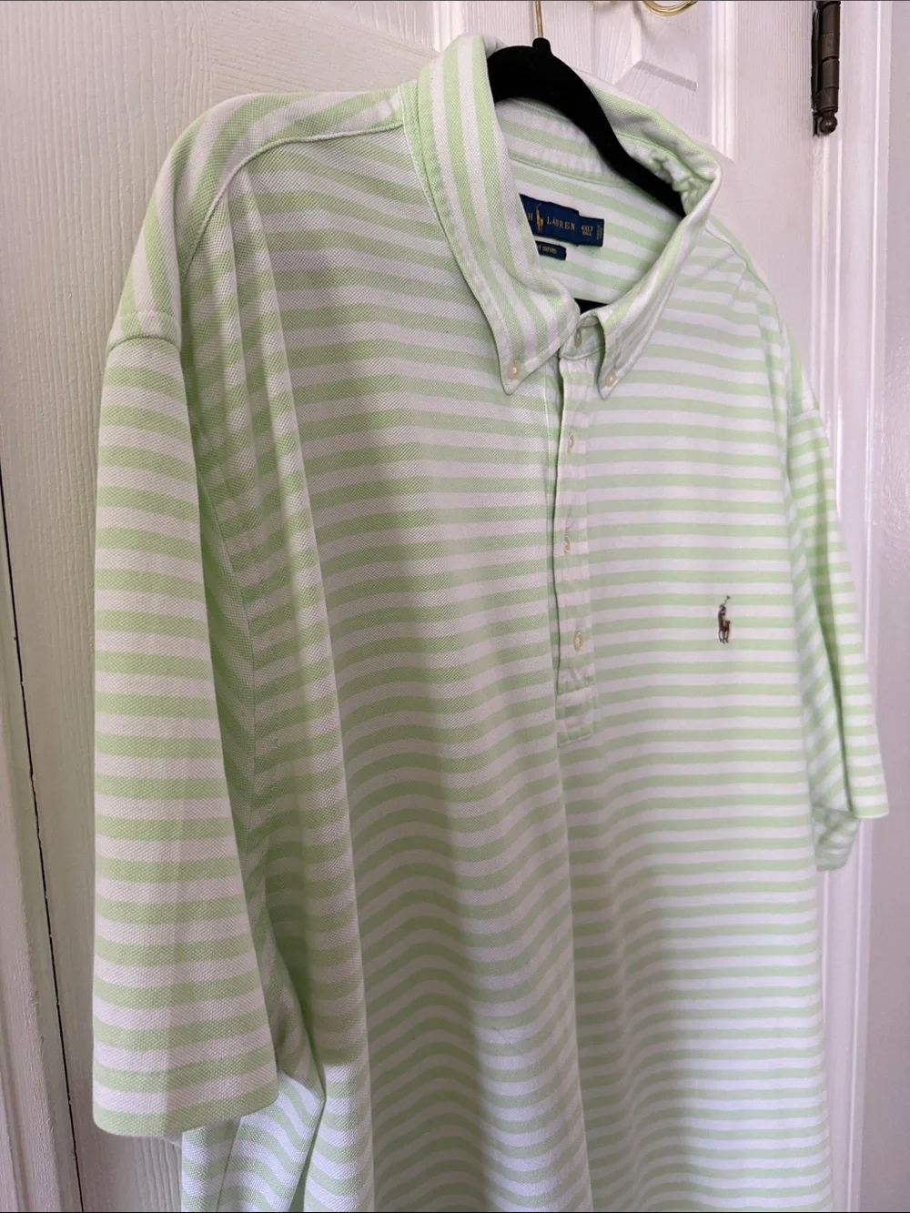 Ralph Lauren Men’s Light Green & White 100% Cotton Striped Polo 399